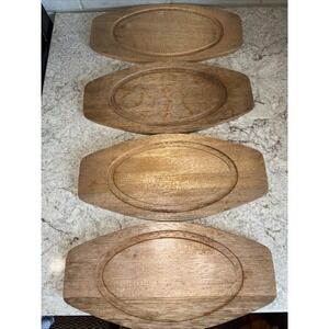 Set of 4 Vintage Fred Roberts Wood Charger Plates Trivets Japan San Fransisco